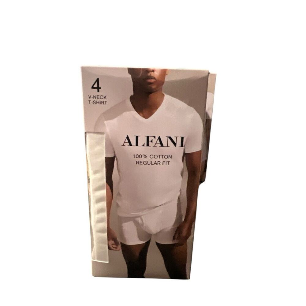 ALFANI 4-PACK COTTON V-NECK REGULAR FIT White T-SHIRTS SIZE SMALL
